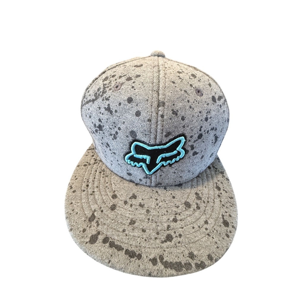 Fox Racing Snapback Hat Grey Blue‎ Paint Splatter Logo Flat Bill Cap 11097 OSFA